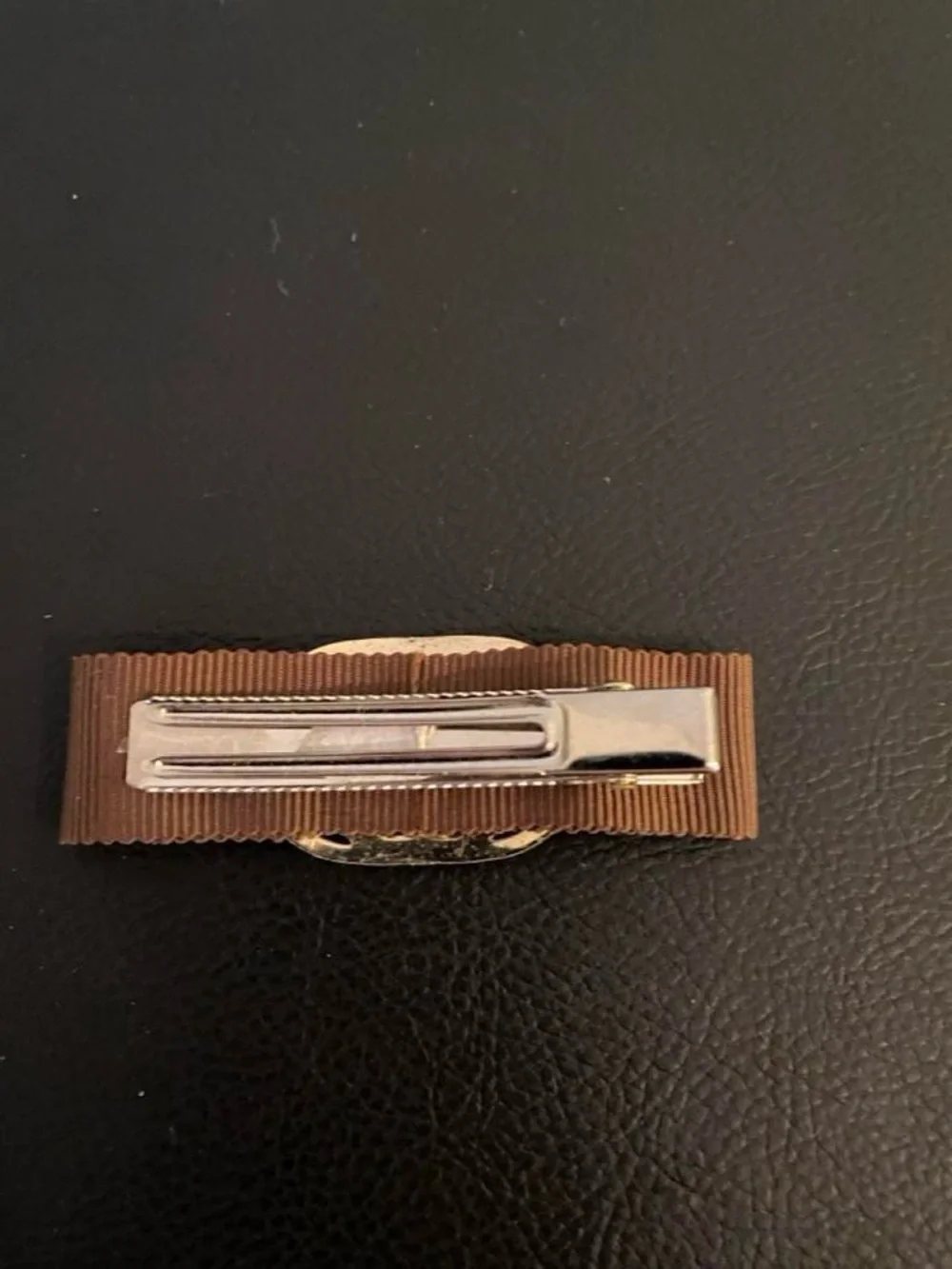 Tory Burch Brown Ribbon Hair Clip with Gold Logo